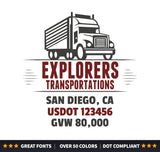 transport business name with usdot gvw lettering decal sticker