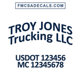 arched company name decal with usdot, mc