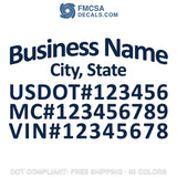 business name, city, usdot mc vin number decal