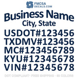 arched business name, city, usdot, txdmv, mc, kyu & vin number decal sticker
