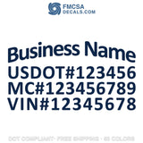 business name, usdot, mc, vin number decal