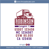 Company Name, Truck Door Decal, Location, USDOT, MC, GVW, CA