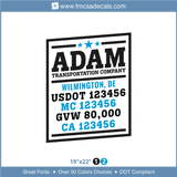 Company Name, Truck Door Decal, Location, USDOT, MC, GVW, CA