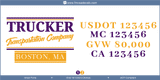 Company Name, Truck Door Decal, Location, USDOT, MC, GVW, CA