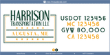 Company Name, Truck Door Decal, Location, USDOT, MC, GVW, CA