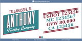 Company Name, Truck Door Decal, Location, USDOT, MC, GVW, CA
