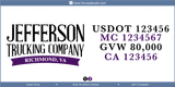 Company Name, Truck Door Decal, Location, USDOT, MC, GVW, CA