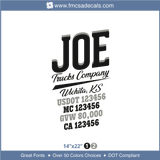 Company Name, Truck Door Decal, Location, USDOT, MC, GVW, CA