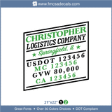 Company Name, Truck Door Decal, Location, USDOT, MC, GVW, CA