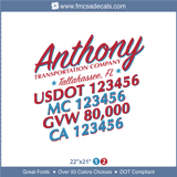 Company Name, Truck Door Decal, Location, USDOT, MC, GVW, CA