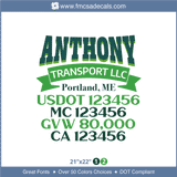 Company Name, Truck Door Decal, Location, USDOT, MC, GVW, CA