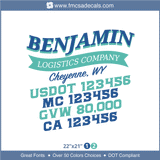Company Name, Truck Door Decal, Location, USDOT, MC, GVW, CA