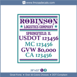 Company Name, Truck Door Decal, Location, USDOT, MC, GVW, CA