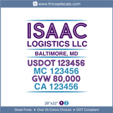 Company Name, Truck Door Decal, Location, USDOT, MC, GVW, CA