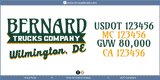 Company Name, Truck Door Decal, Location, USDOT, MC, GVW, CA