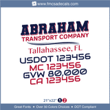 Company Name, Truck Door Decal, Location, USDOT, MC, GVW, CA