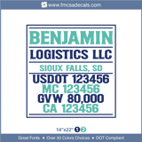 Company Name, Truck Door Decal, Location, USDOT, MC, GVW, CA