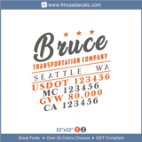 Company Name, Truck Door Decal, Location, USDOT, MC, GVW, CA