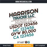 Truck Door Decal, Company Name, Location, USDOT, MC, GVW, CA