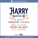 Company Name, Truck Door Decal, Location, USDOT, MC, GVW, CA