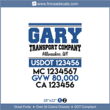 Company Name, Truck Door Decal, Location, USDOT, MC, GVW, CA