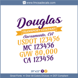 Company Name, Truck Door Decal, Location, USDOT, MC, GVW, CA