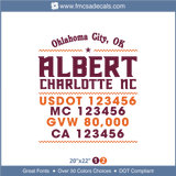 Company Name, Truck Door Decal, Location, USDOT, MC, GVW, CA