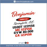 Company Name, Truck Door Decal, Location, USDOT, MC, GVW, CA
