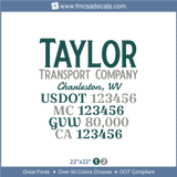Company Name, Truck Door Decal, Location, USDOT, MC, GVW, CA