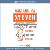 Company Name, Truck Door Decal, Location, USDOT, MC, GVW, CA