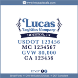 Company Name, Truck Door Decal, Location, USDOT, MC, GVW, CA