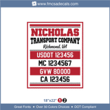 Company Name, Truck Door Decal, Location, USDOT, MC, GVW, CA