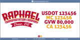Company Name, Truck Door Decal, Location, USDOT, MC, GVW, CA