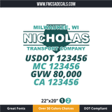 Truck Door Decal, Company Name, Location, USDOT, MC, GVW, CA