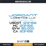 Truck Door Decal, Company Name, Location, USDOT, MC, GVW, CA