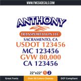 Truck Door Decal, Company Name, Location, USDOT, MC, GVW, CA