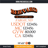 Truck Door Decal, Company Name, Location, USDOT, MC, GVW, CA