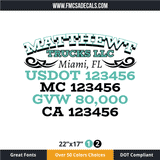 Truck Door Decal, Company Name, Location, USDOT, MC, GVW, CA