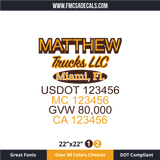 Truck Door Decal, Company Name, Location, USDOT, MC, GVW, CA