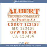 Truck Door Decal, Company Name, Location, USDOT, MC, GVW, CA