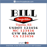 Truck Door Decal, Company Name, Location, USDOT, MC, GVW, CA