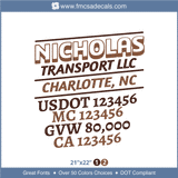 Company Name, Truck Door Decal, Location, USDOT, MC, GVW, CA