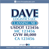 Company Name, Truck Door Decal, Location, USDOT, MC, GVW, CA