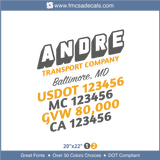 Company Name, Truck Door Decal, Location, USDOT, MC, GVW, CA