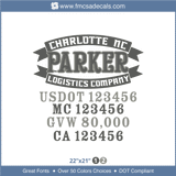 Company Name 2 Lines + 5 Location Or Regulation Numbers Trucking Themed Decals Lettering (USDOT, MC, GVW, CA), 2 Pack