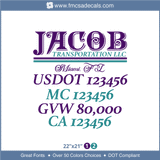 Truck Door Decal, Company Name, Location, USDOT, MC, GVW, CA