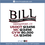 Truck Door Decal, Company Name, Location, USDOT, MC, GVW, CA