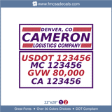 Truck Door Decal, Company Name, Location, USDOT, MC, GVW, CA