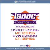 Truck Door Decal, Company Name, Location, USDOT, MC, GVW, CA