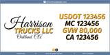 Truck Door Decal, Company Name, Location, USDOT, MC, GVW, CA